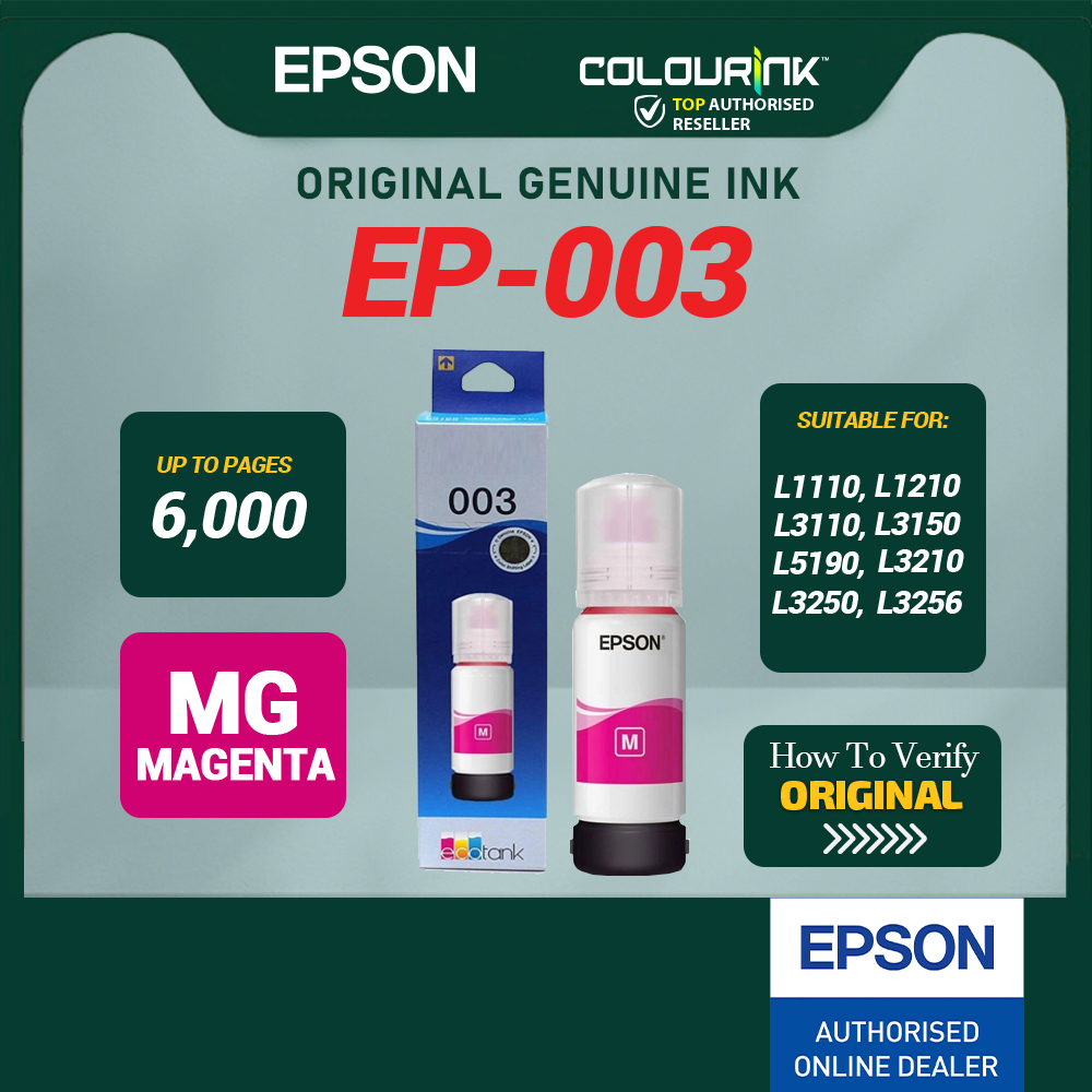 Epson Original 003 Refill Ink Bottle V100 V200 V300 V400 L1110 L1210 L3110 L3150 L5190 L3210 L3250 L3256