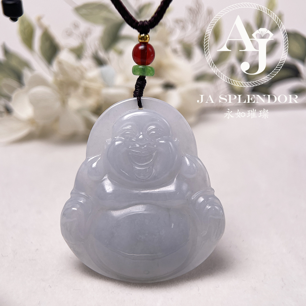 JN-1613 天然翡翠A玉 冰種淡紫笑口常開大肚佛公吊墜