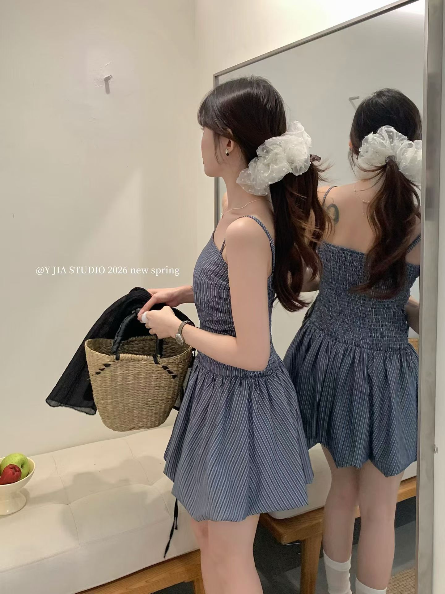 1772 Muse's Realm of Muses Two-Piece set 缪斯之境蓝条纹花苞裙套装 
