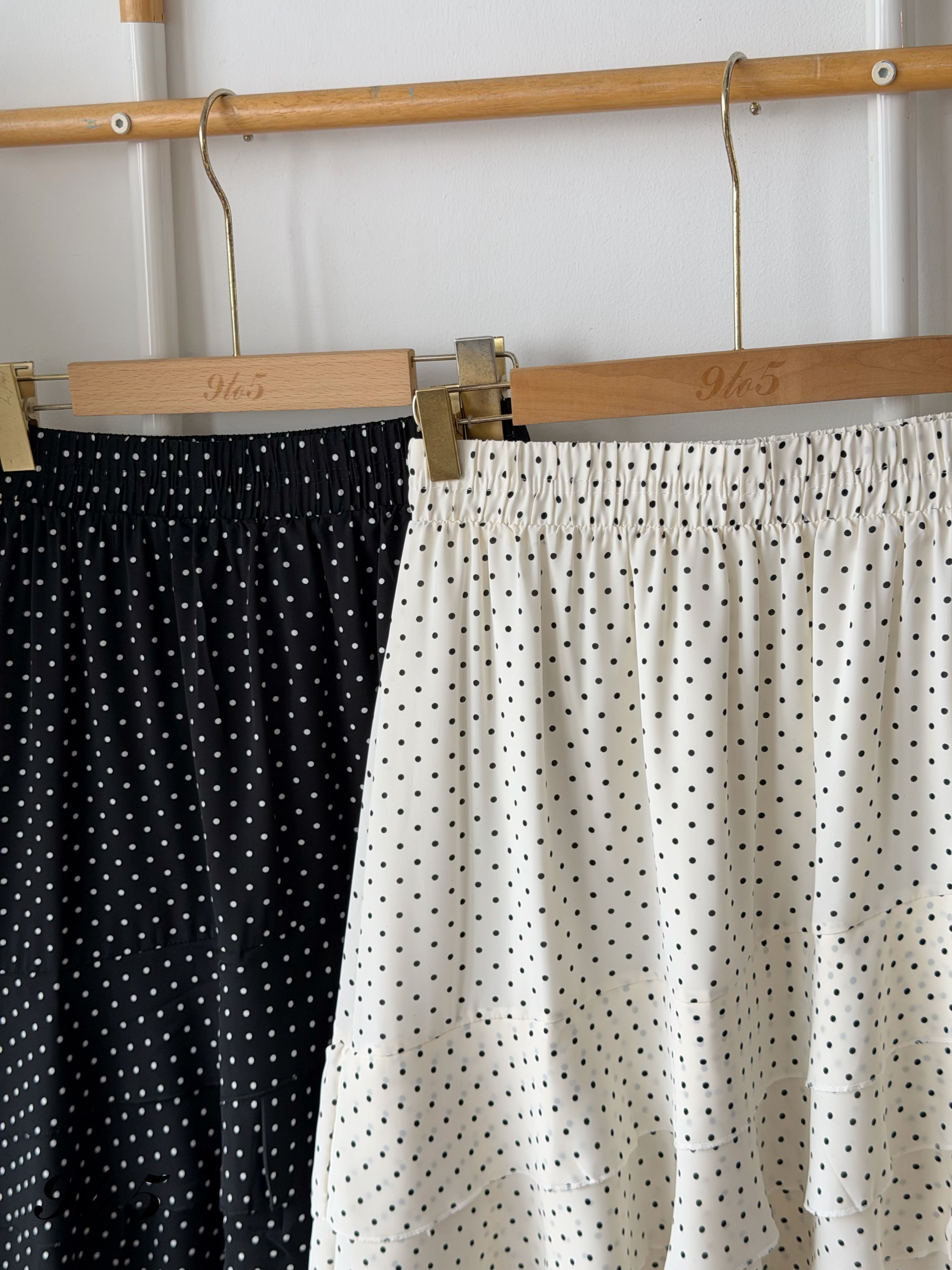 S2016 Irregular Layered Polka Dot Skirt - Black & White