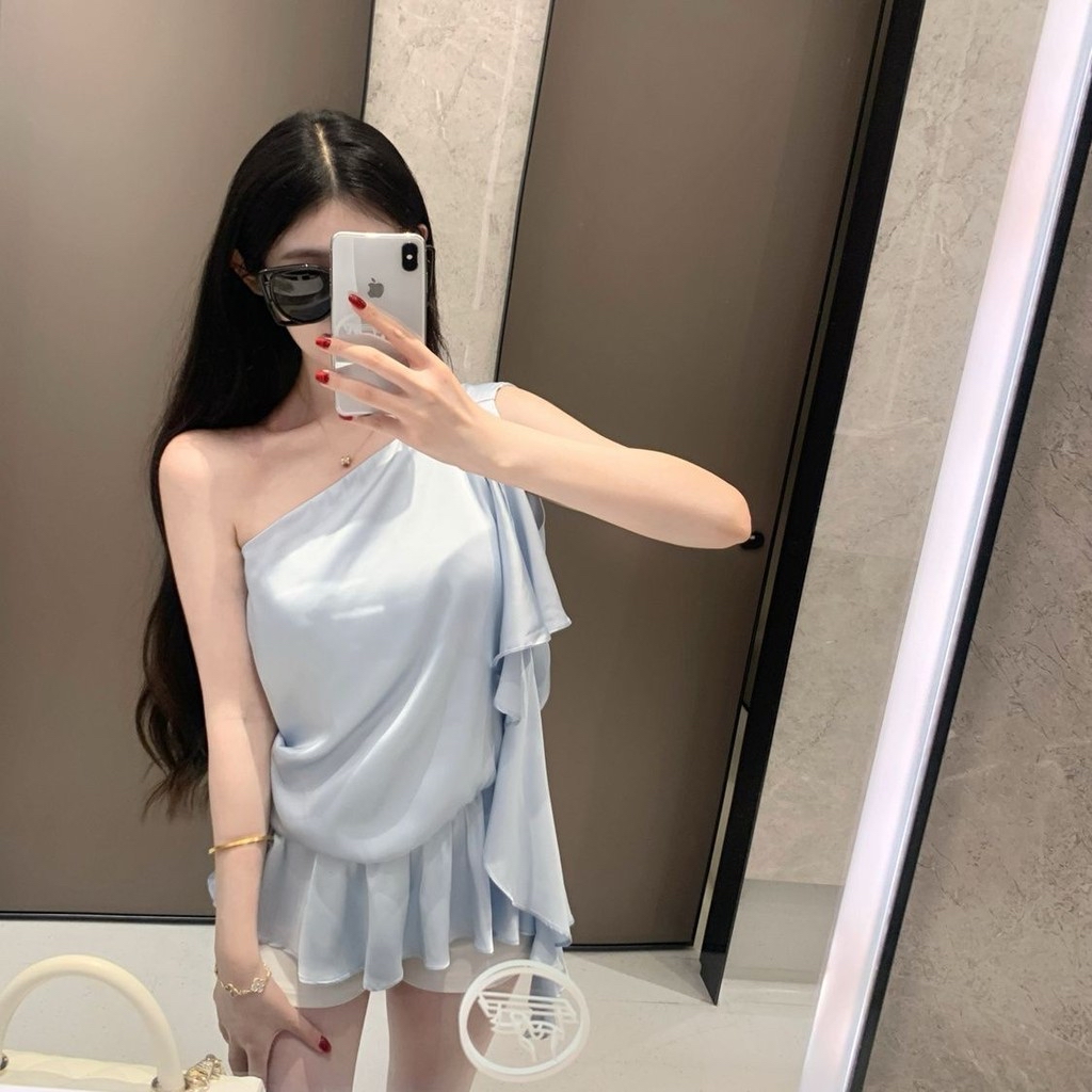 絲質斜肩千金風上衣