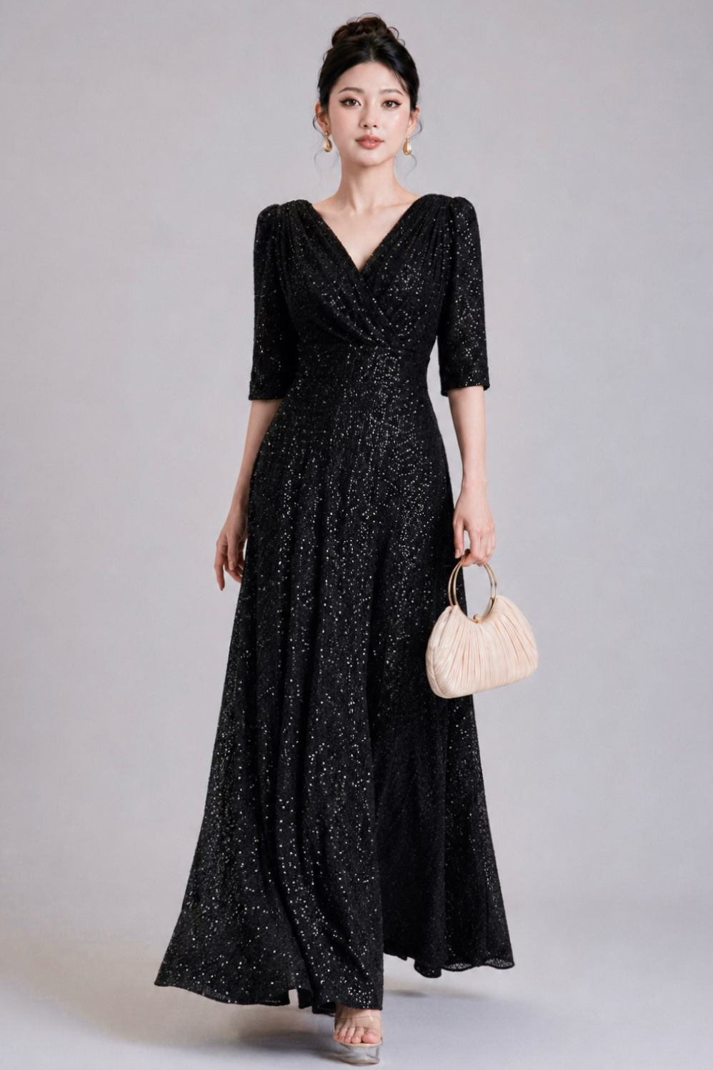 60103 Celestia Sequin Wrap Gown