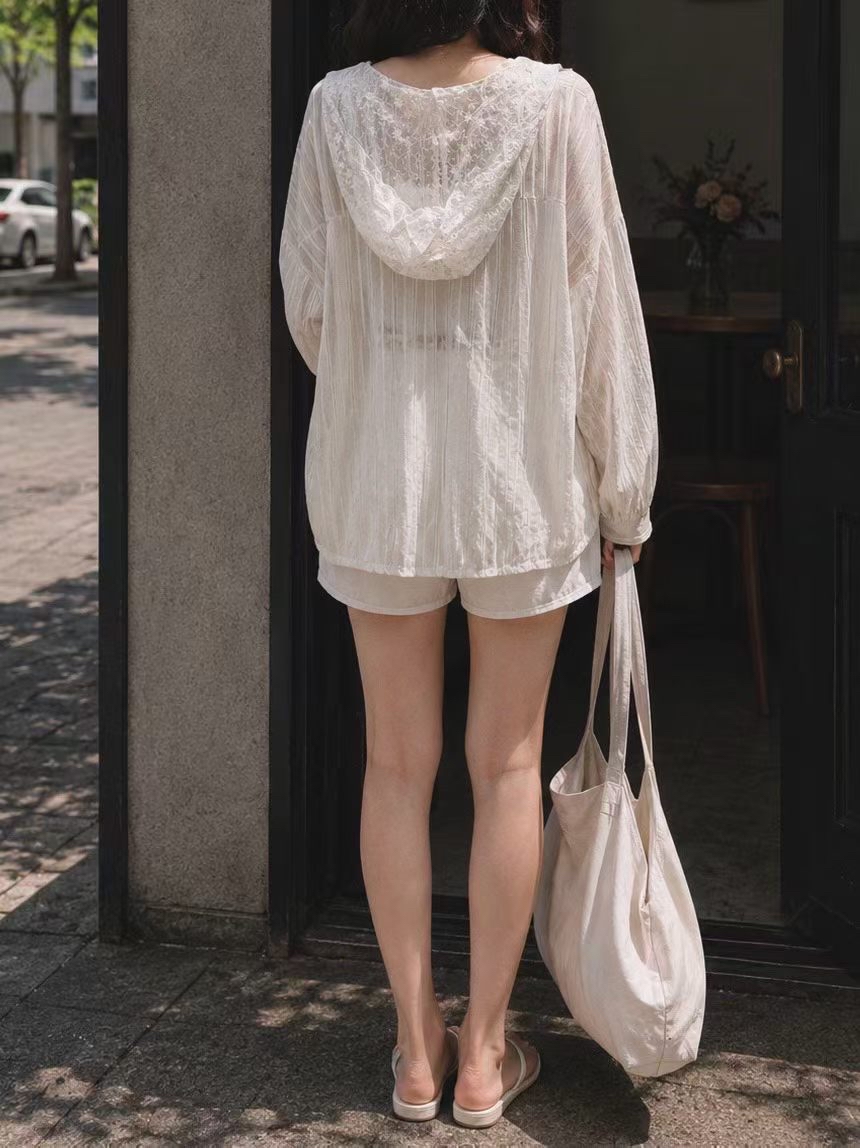 東大門女裝 | Lace hoodie stripe shirt
