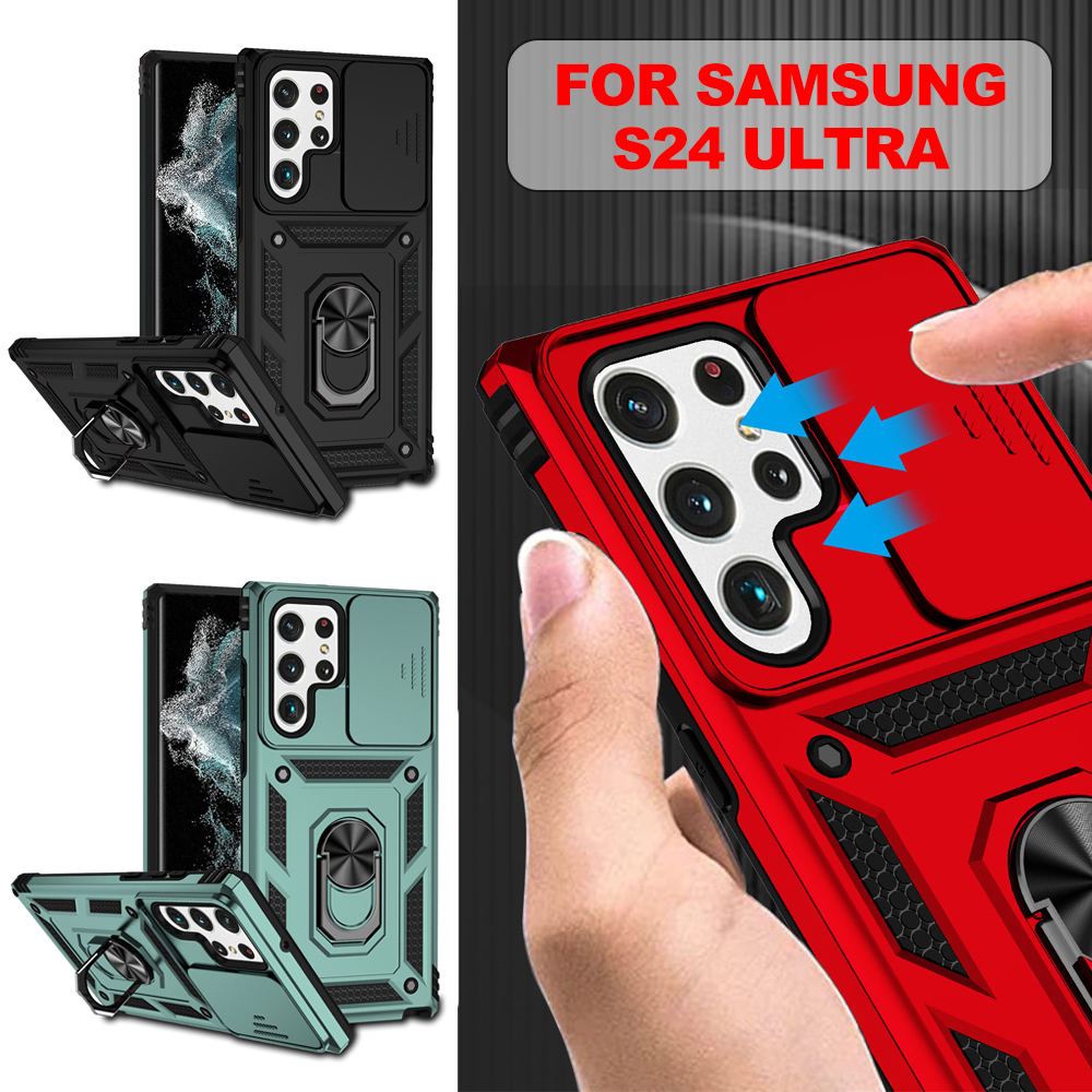 [紅色][適用於三星S24Ultra] 車載防摔保護套 磁性手機保護殼 戒指支架手機殼 [平行進口] PC6292