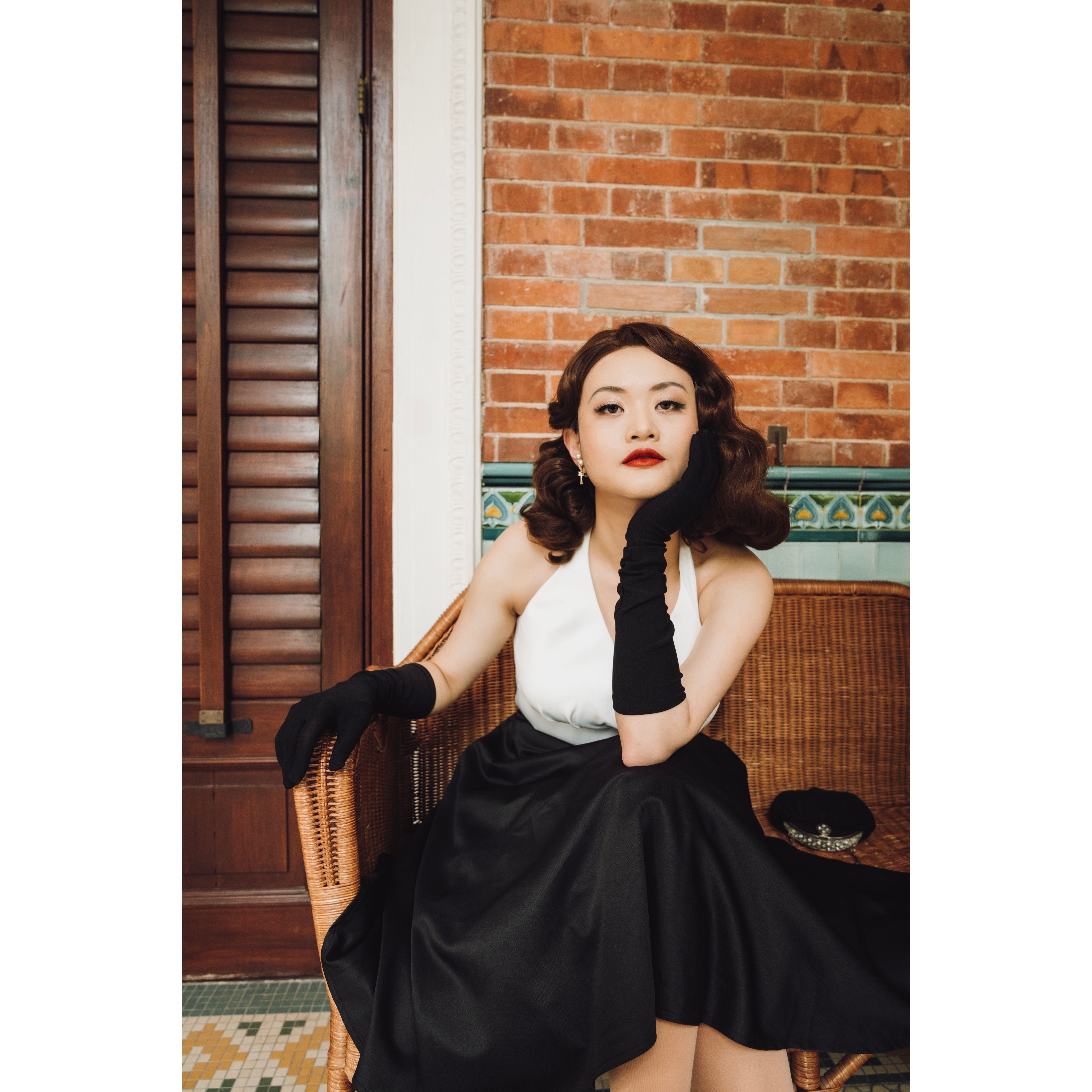  (Ready/Custom-Made) Heirloom Cocktail Series - Marilyn Style Halter Dress - Black x White (FM171)
