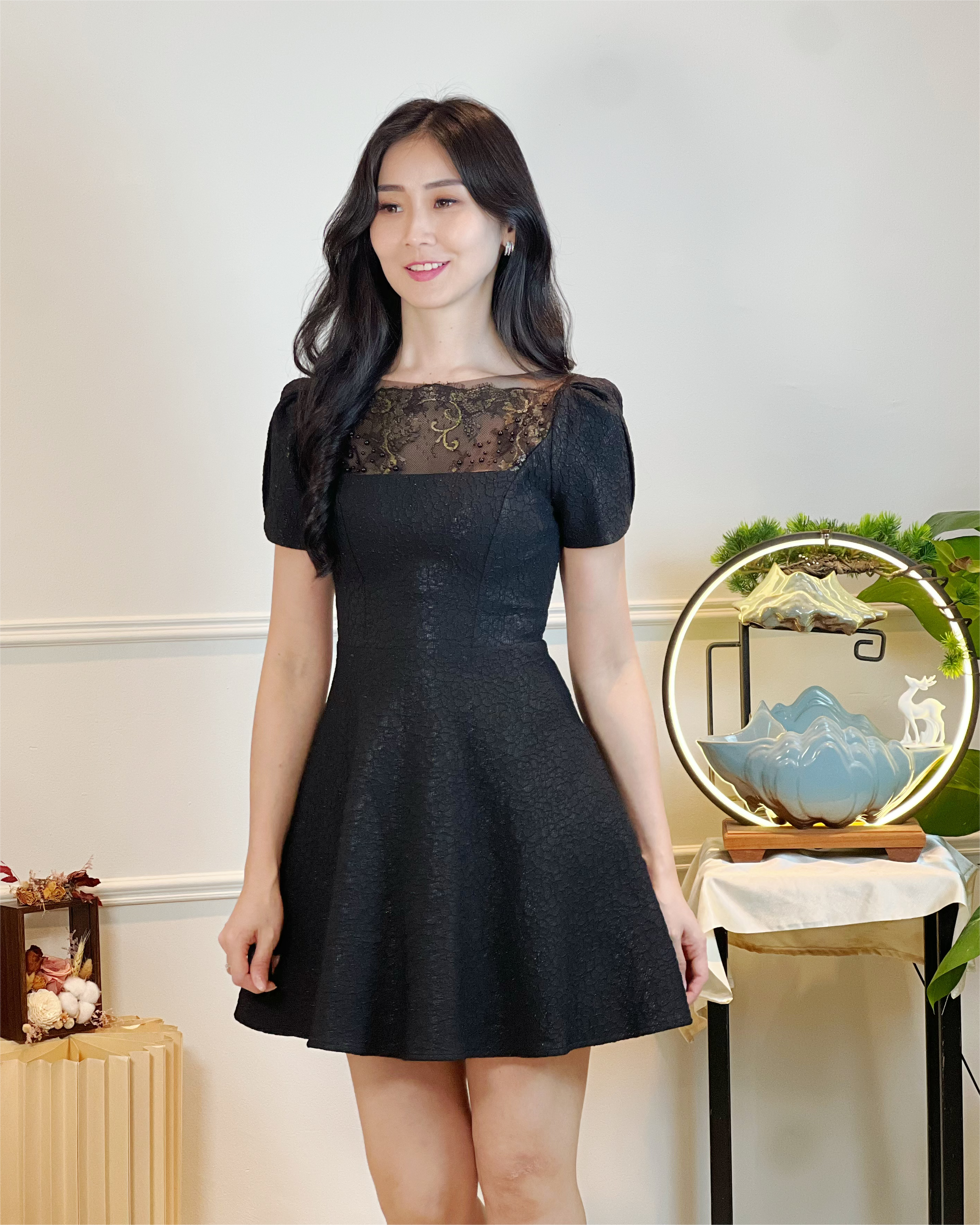 5090 Rosalind Black Pearl Mini Dress