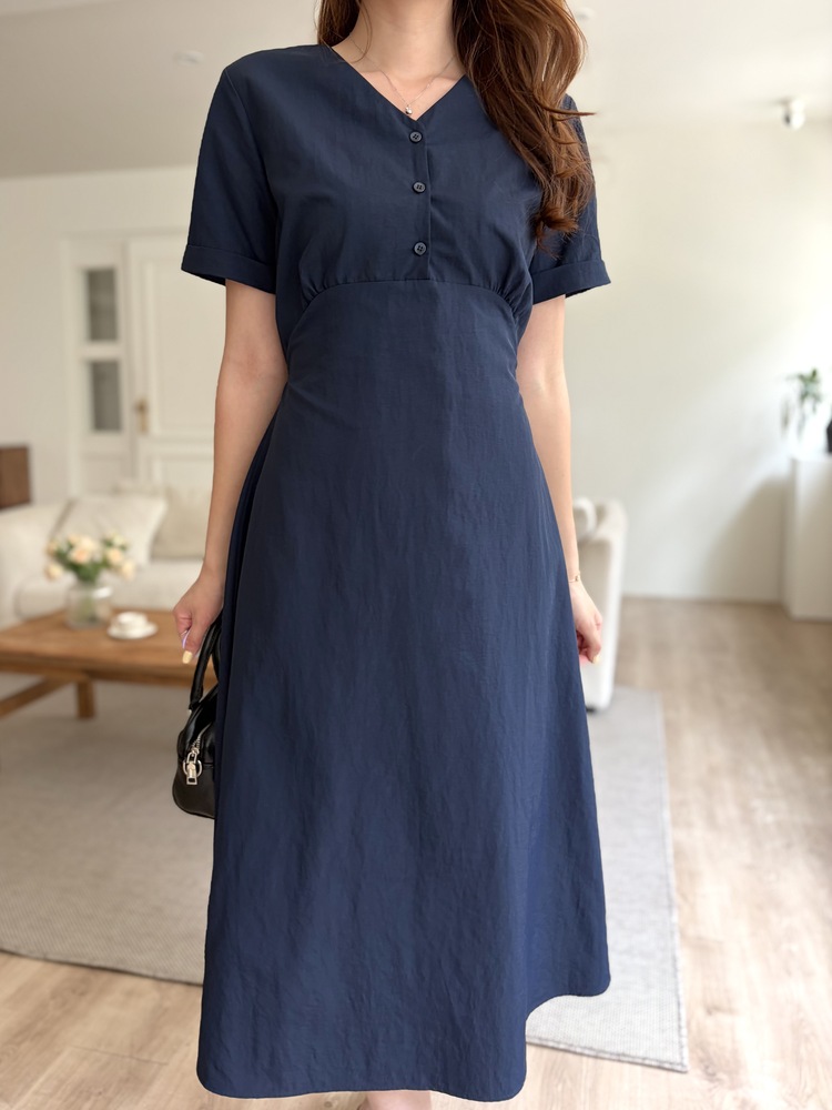 Evie Front Button Dress (Navy)