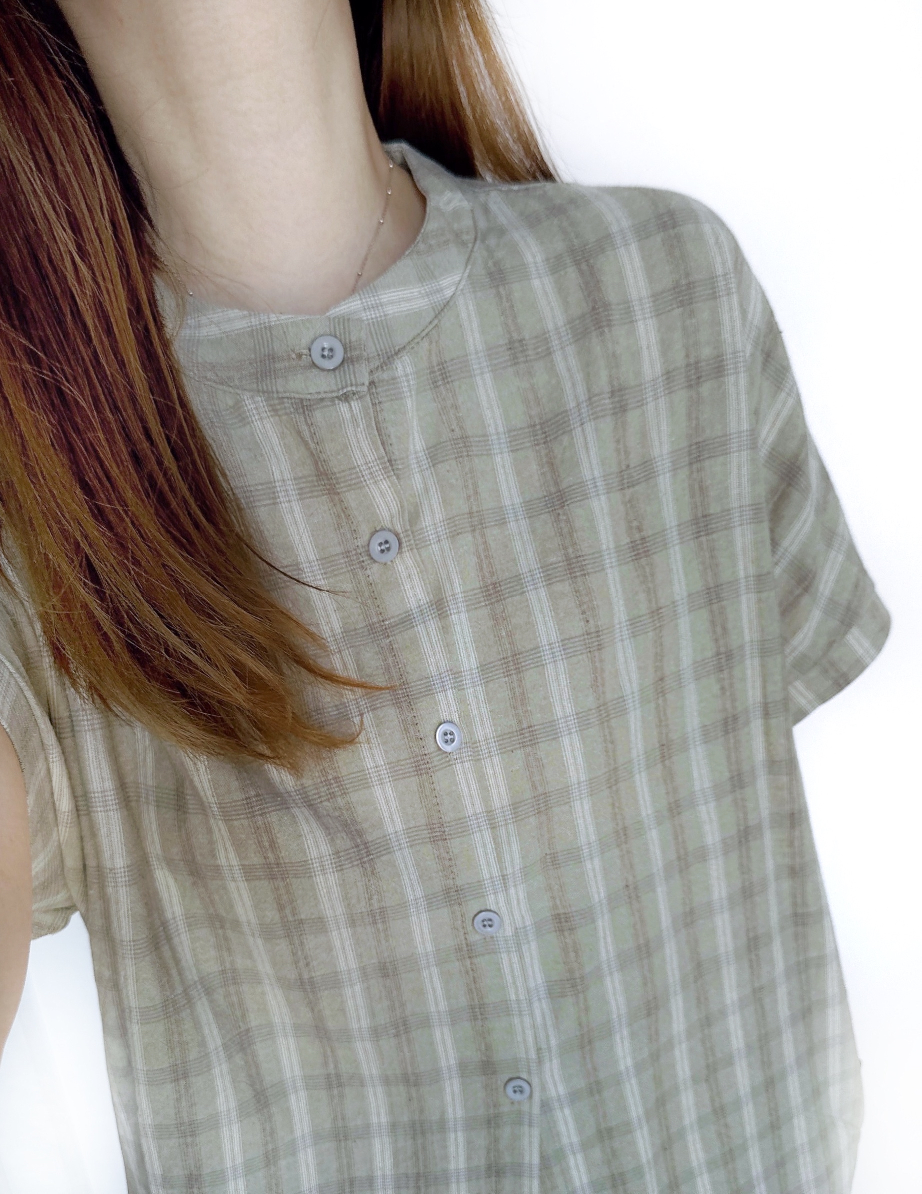 日系豆綠格紋Ops