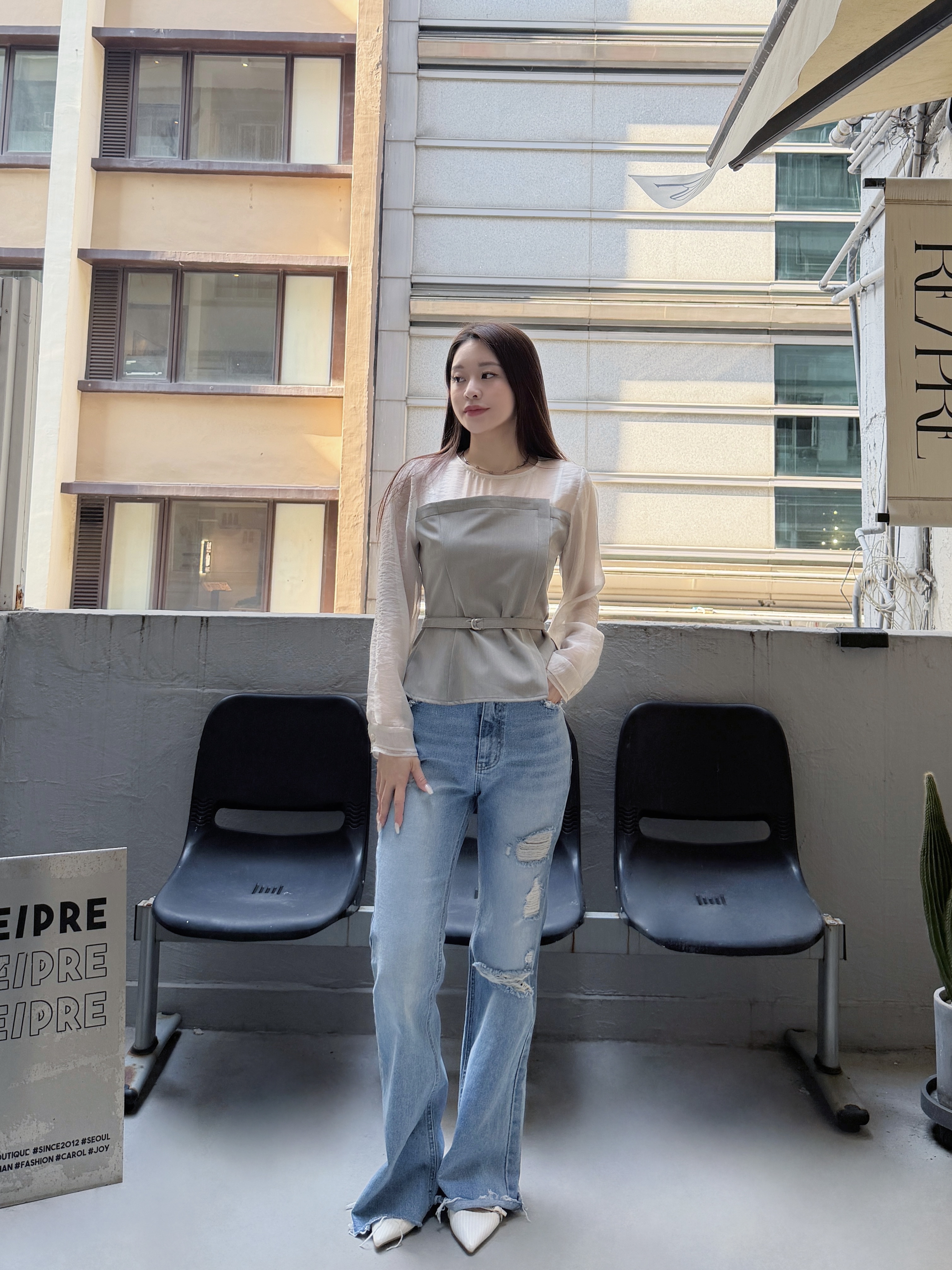 Elegant ! 半透拼接top 