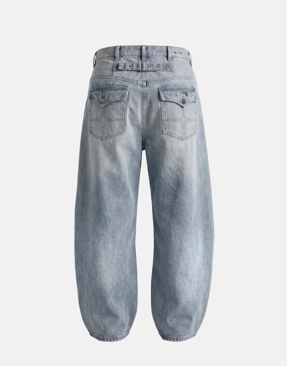 BADBLOOD新款 [w-pts26-097] 0521 Cinch-Back Semi Curved Pants - Light Blue Denim