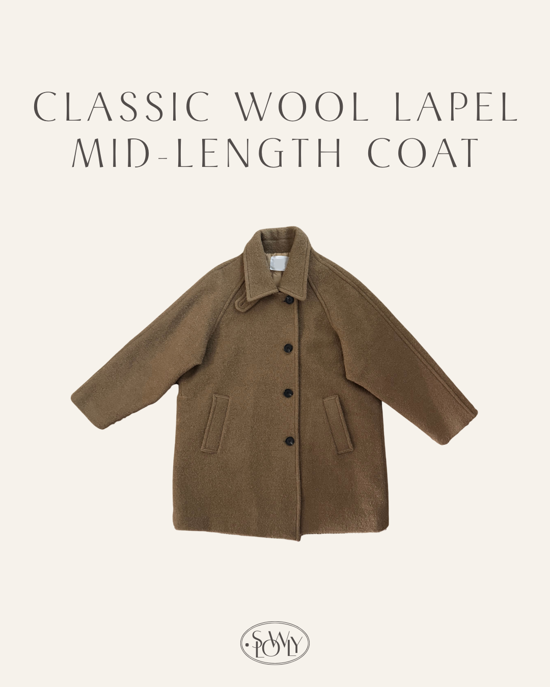 [100%wool🐑][高質大衣!]翻領羊毛中長大衣(兩色入)
