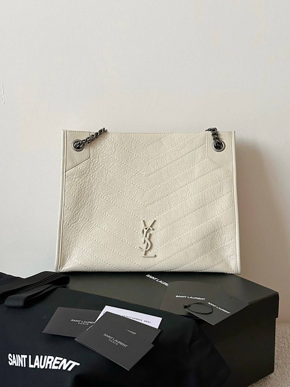 Saint Laurent 圣罗兰 Rive Gauche 白色皮革手提包