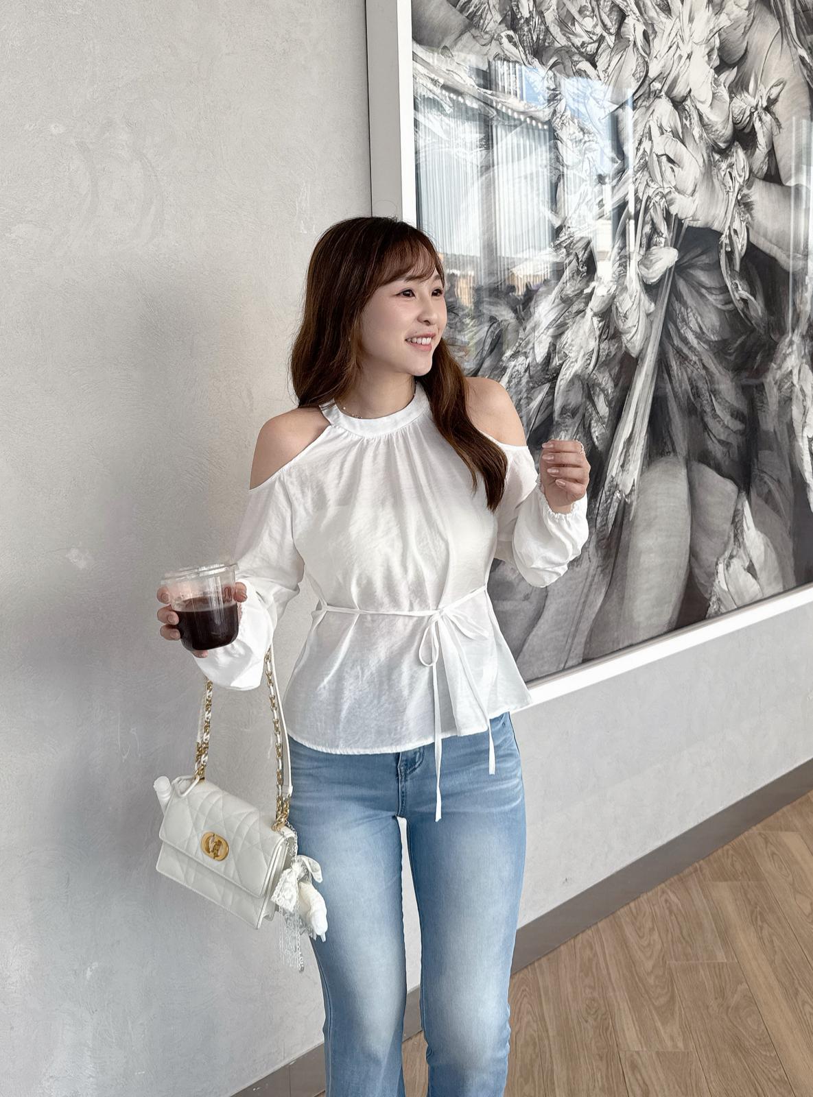 【溫柔氣質】圓領露膊修腰雪紡上衣