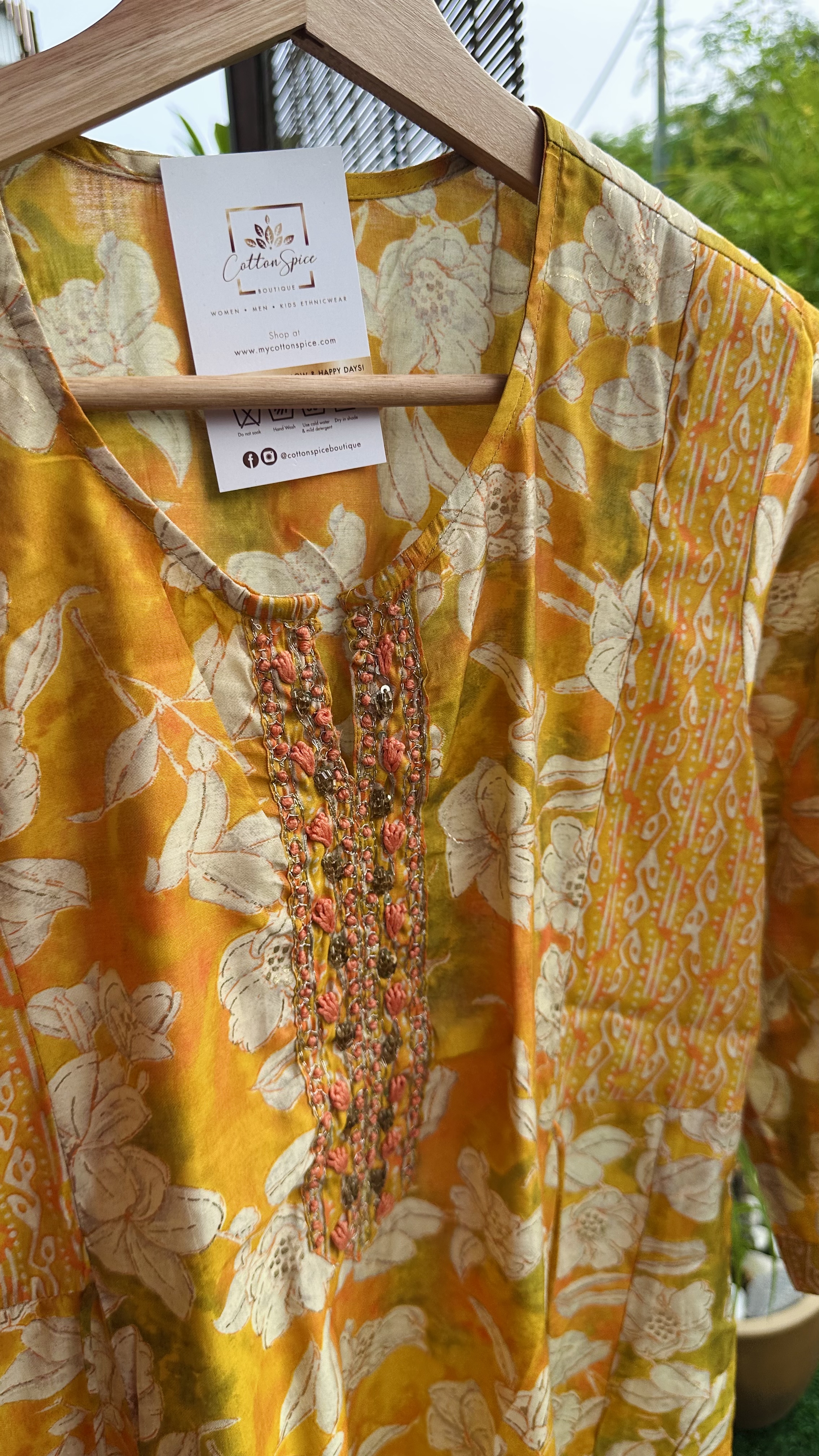 Mustard Floral Muslin Silk Anarkali set