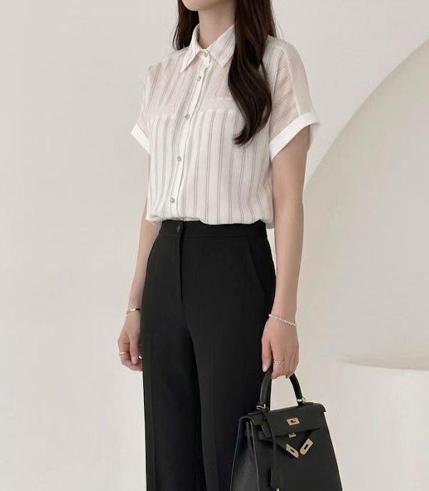 法式復古條紋短袖恤衫 