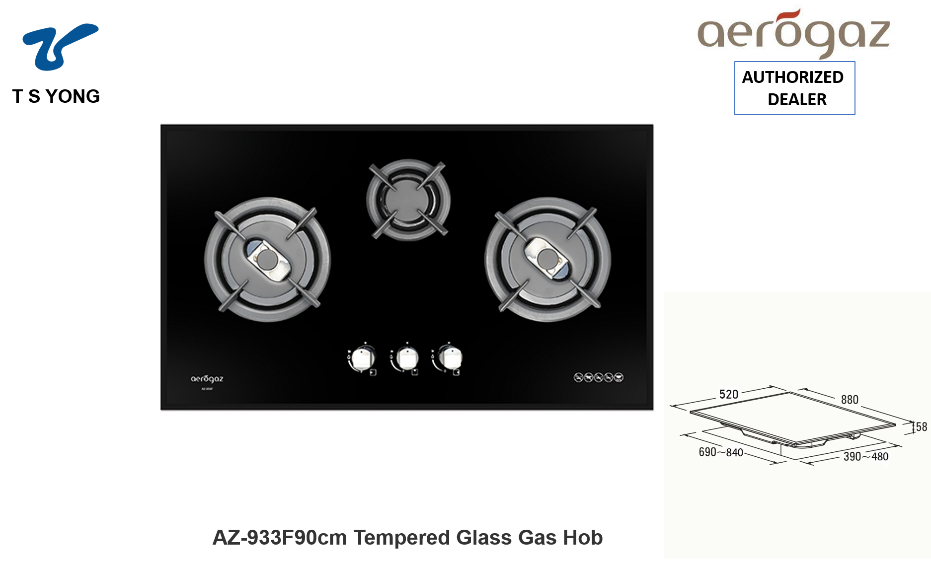 AEROGAZ AZ-933F LPG/PUB Glass Burner Hob