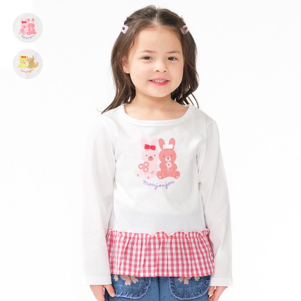 🆕【⭐訂購⭐】🇯🇵日本直送 兔仔/貓咪 荷葉邊格紋下擺 長袖Tee🌀 [ELAA-0274][260228]