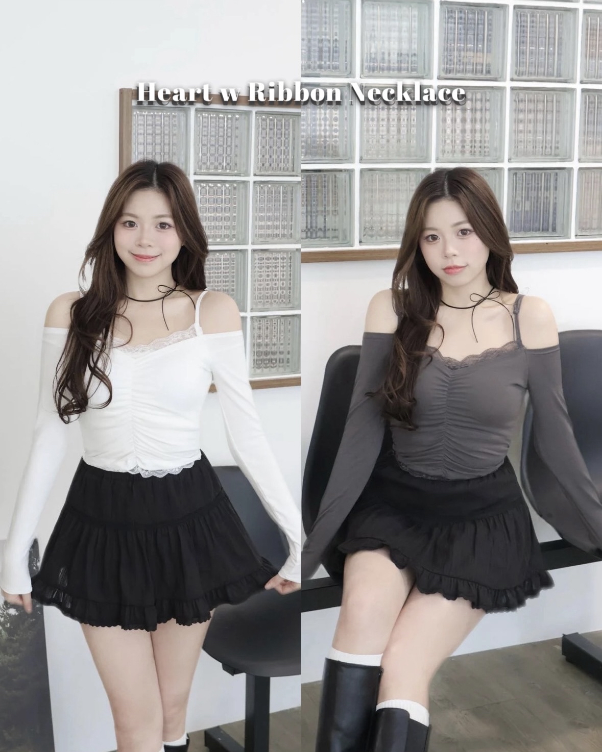 【 🗝️ 店主自留！時尚造型感Unlock🖤蝴蝶結綁繩連心形小配飾頸鏈🕶️📞 】 Bang Bang Ribbon Necklace(兩色入)