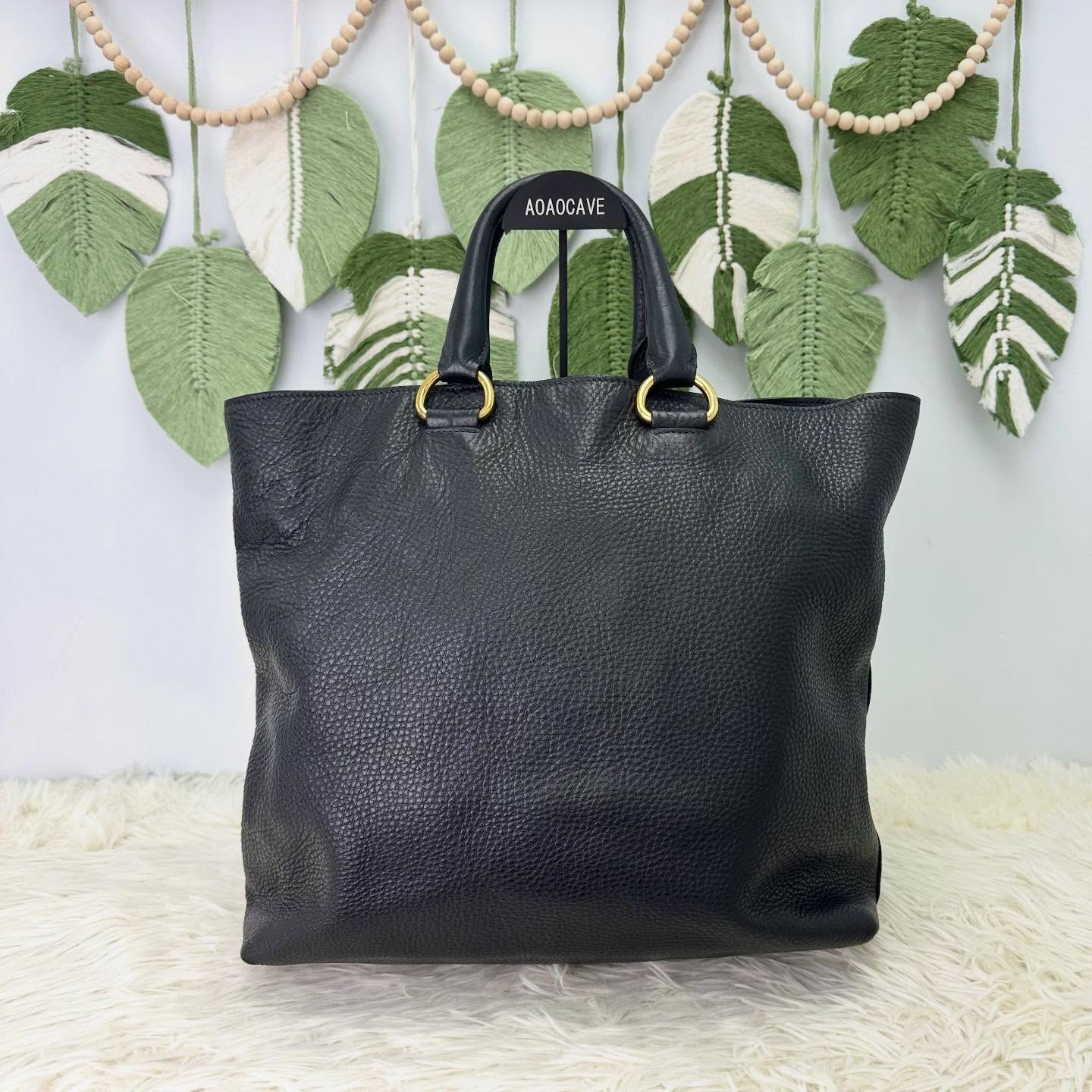 PRADA🤍PRE OWNED Vitello Daino 黑金牛皮Tote Bag 🖤