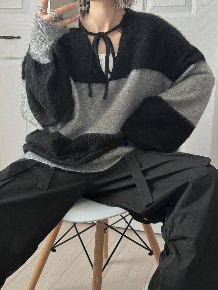 撞色綁帶針織毛衣(前後兩著款）