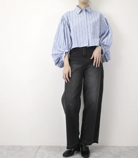 多比條紋蓬袖襯衫 - 2026 流行穿搭  長䄂襯衫 春夏時尚穿搭 柔軟舒適 日常穿搭 易於配搭 日本直送   #JP-I-260030
