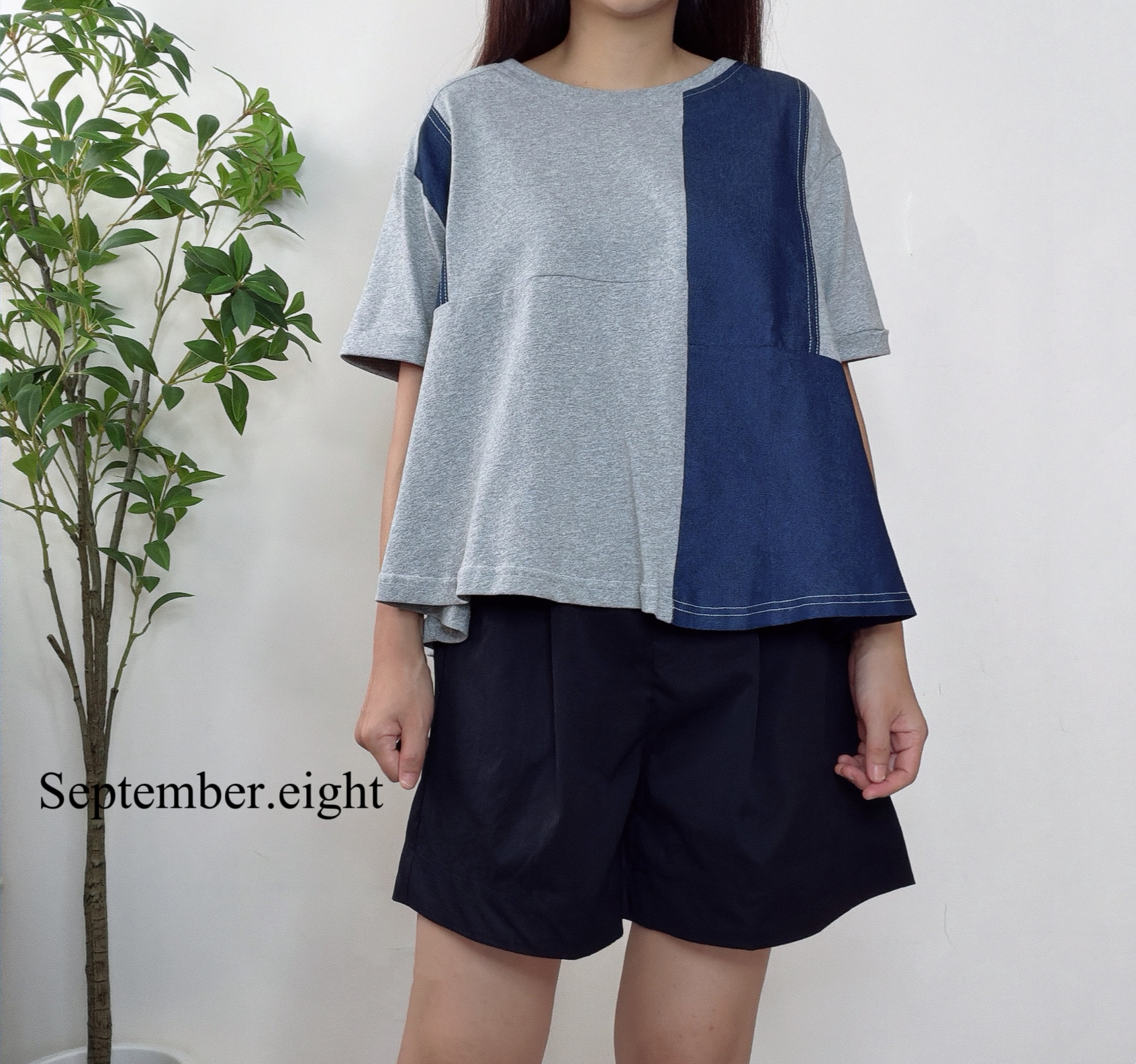 牛仔拼布top