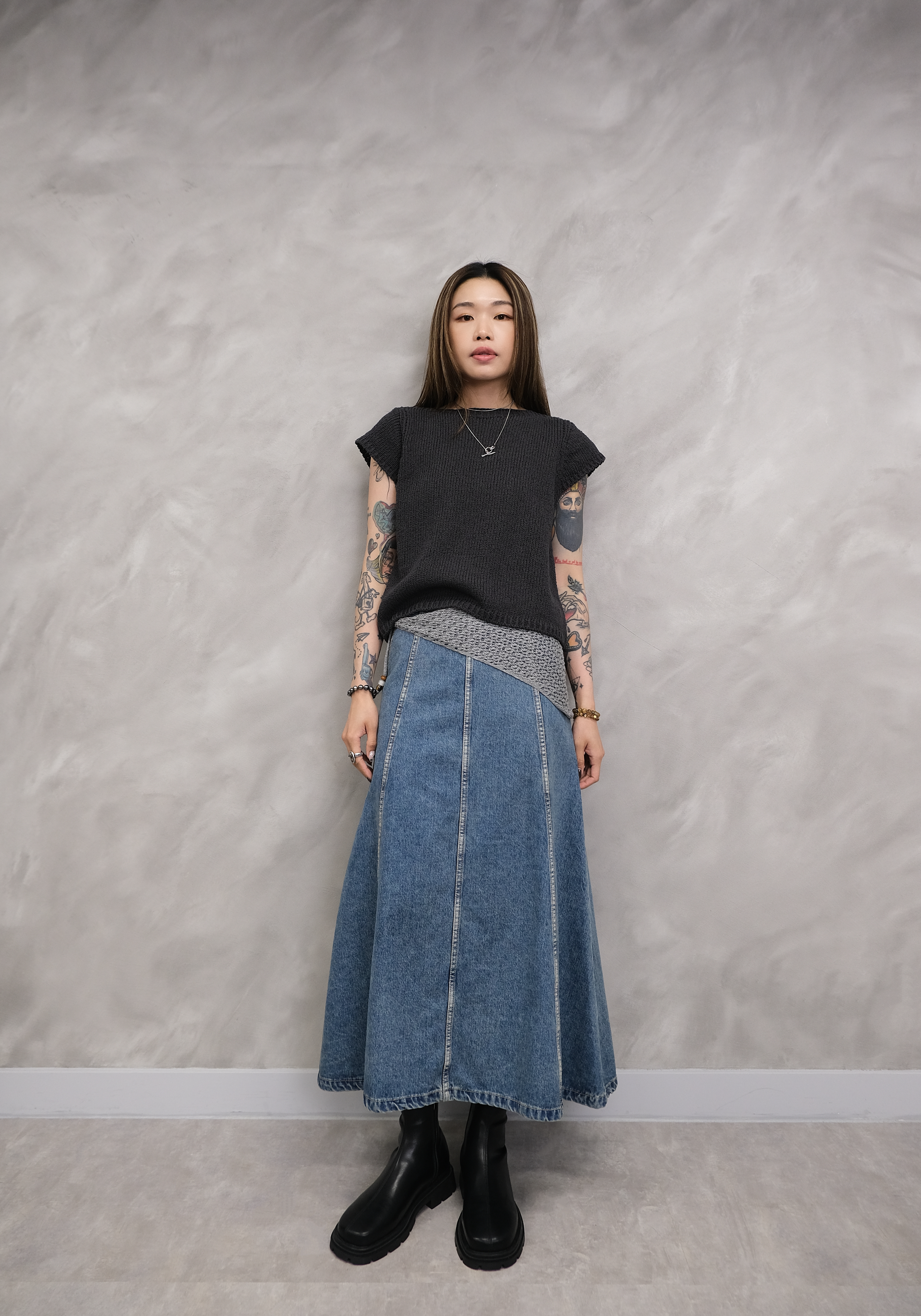 Basic denim long skirt #sk31