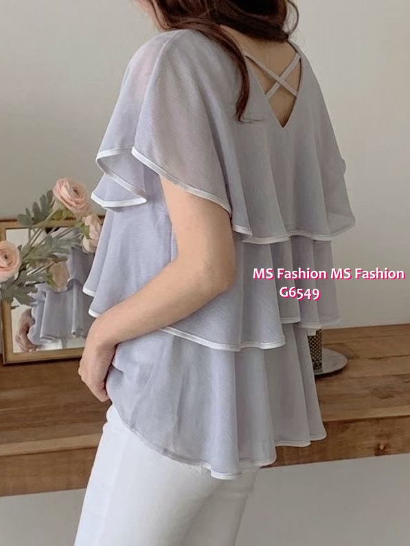 G6549 V領層層ruffle top