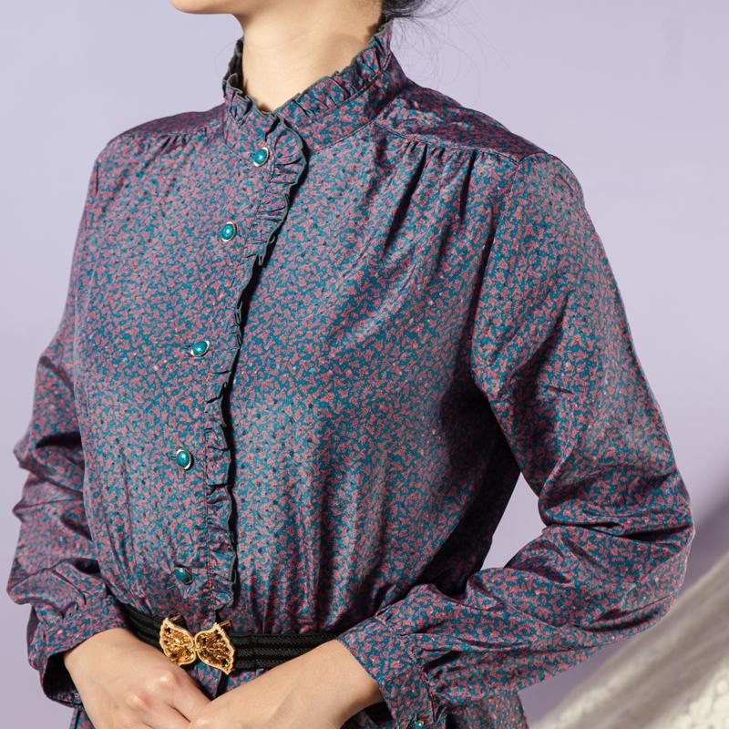 Vintage Japanese Abstract Pattern Ruffle Collar Pleated Long Sleeve Dress(MT1608-136)