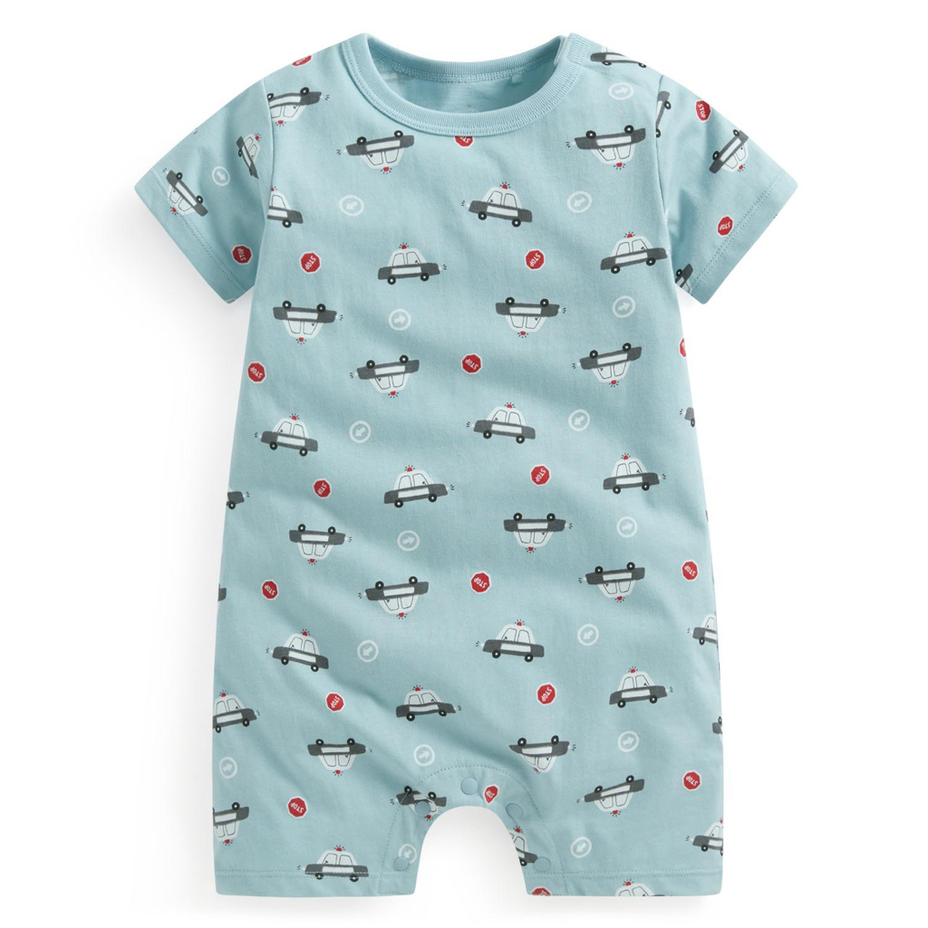 ☀️預訂 台灣直送☀️三色車車印花純棉短袖連身服