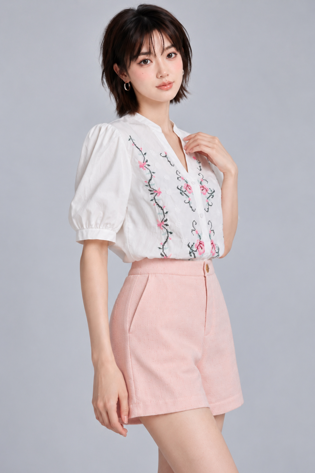 26029 Embroidered Puff Sleeve Blouse