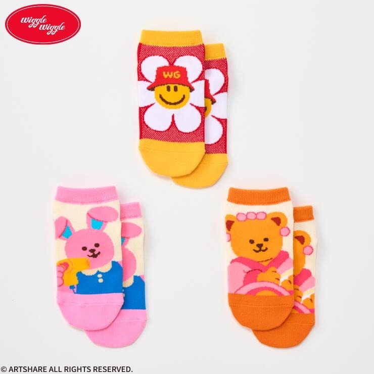 🇯🇵限時預訂 日本直送🇯🇵Wiggle Wiggle花花小兔小熊圖案襪子三足組