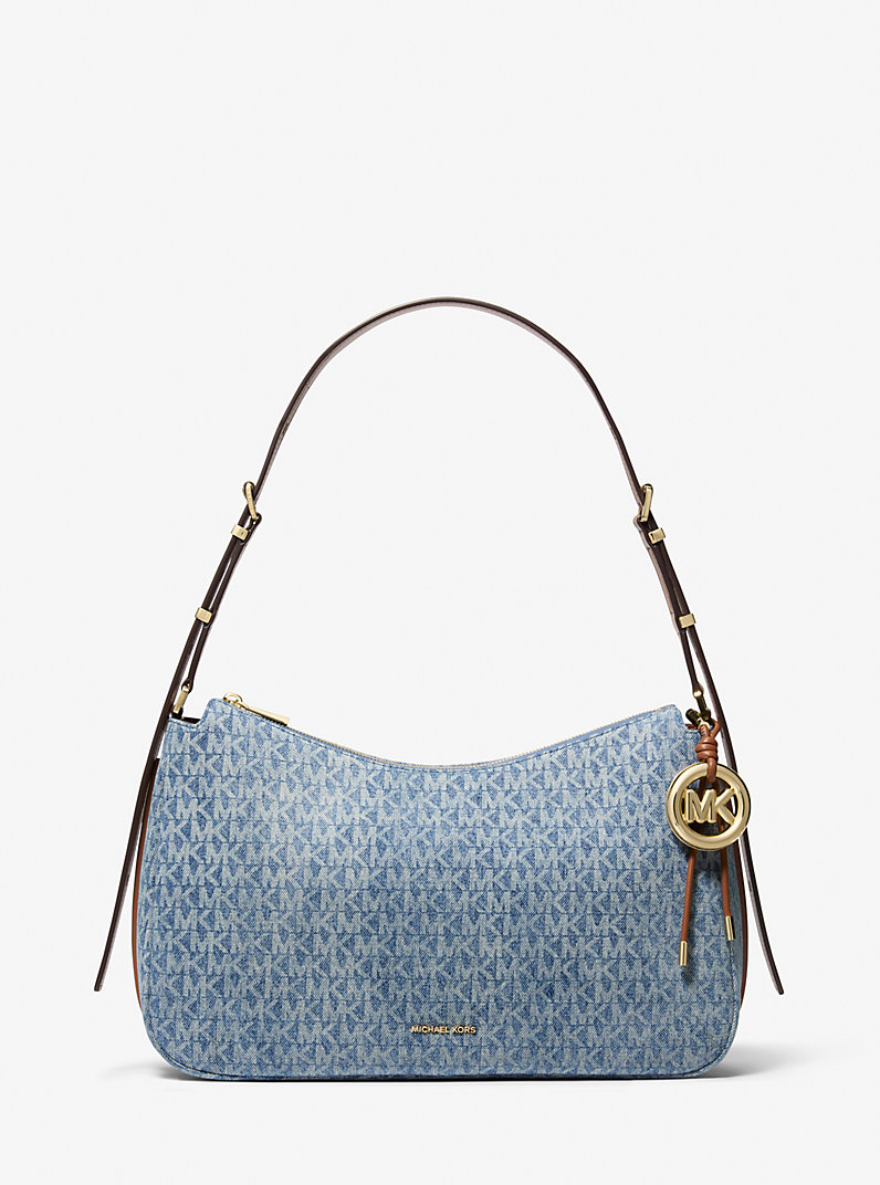 MICHAEL KORS Nolita Medium Logo Embossed Denim Convertible Shoulder Bag