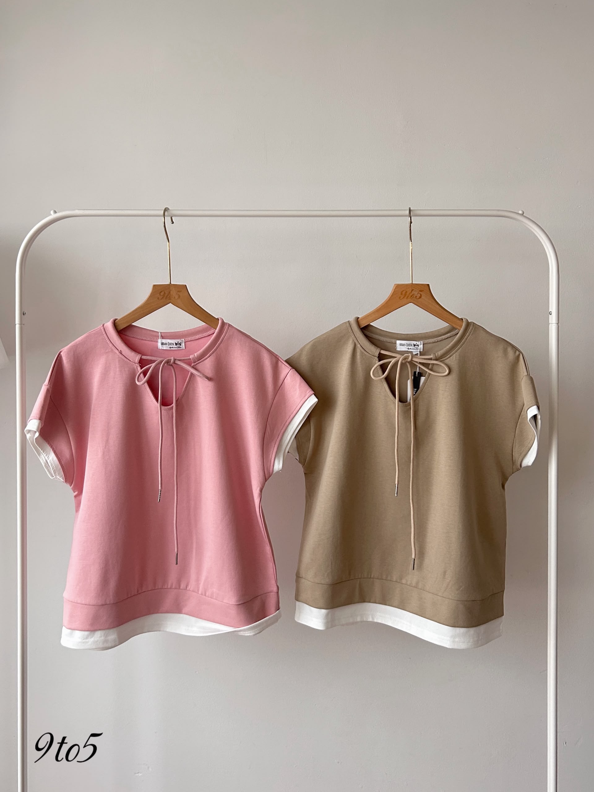 T4394 Self-tie Fake 2pcs Tee - 4 Colors 