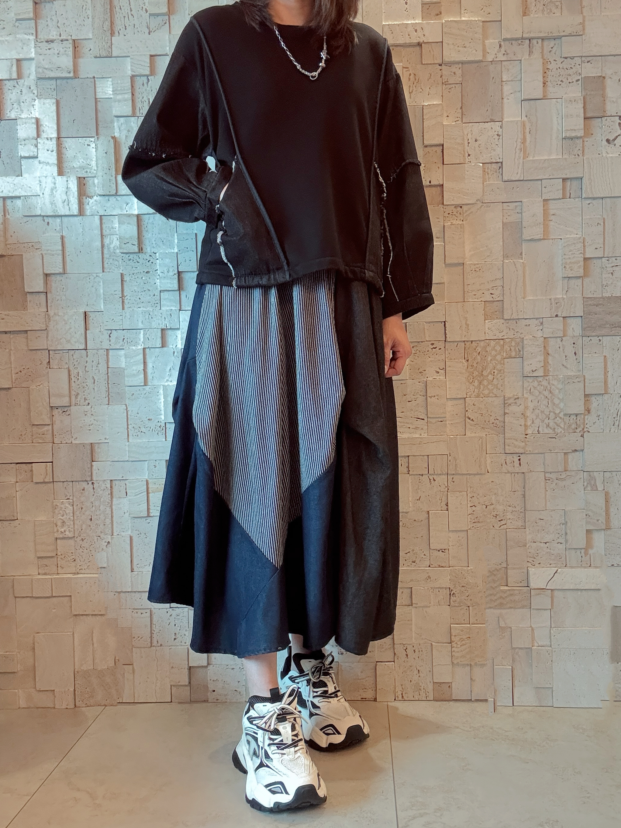 #2001 牛仔拼棉Top