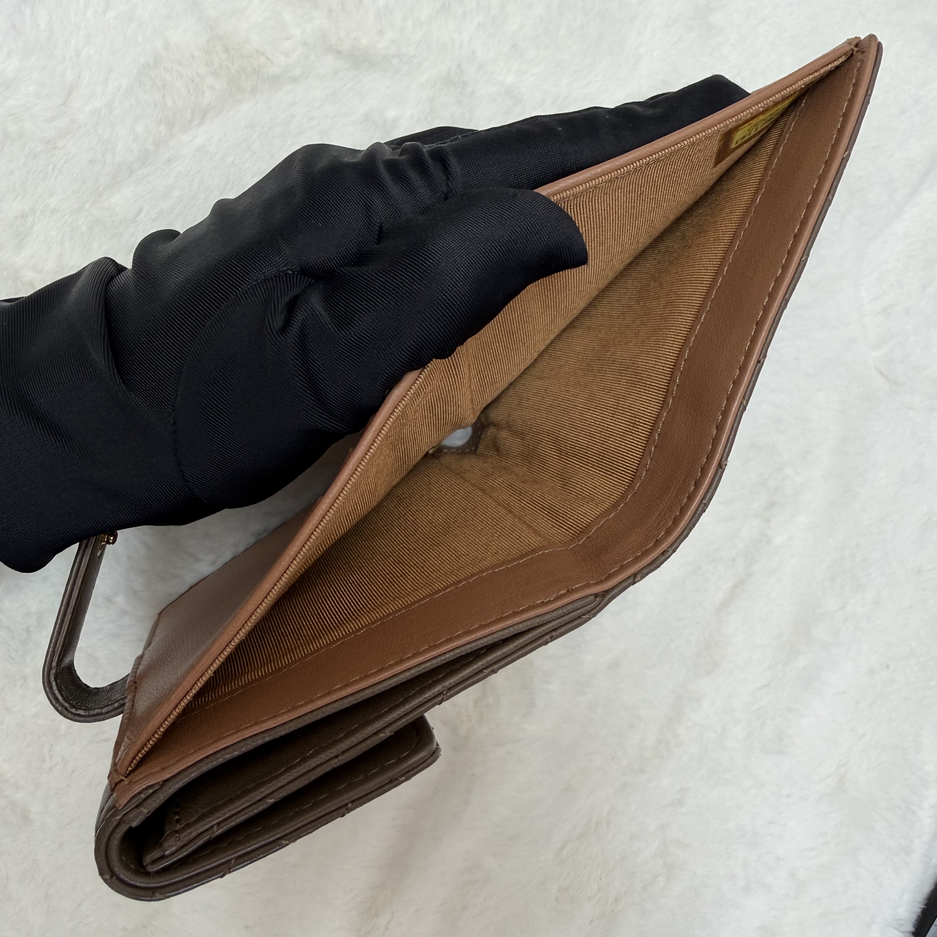 CHANEL香奈兒卡包 方形半口蓋錢包 駝色金扣 菱格紋羊皮零錢包 