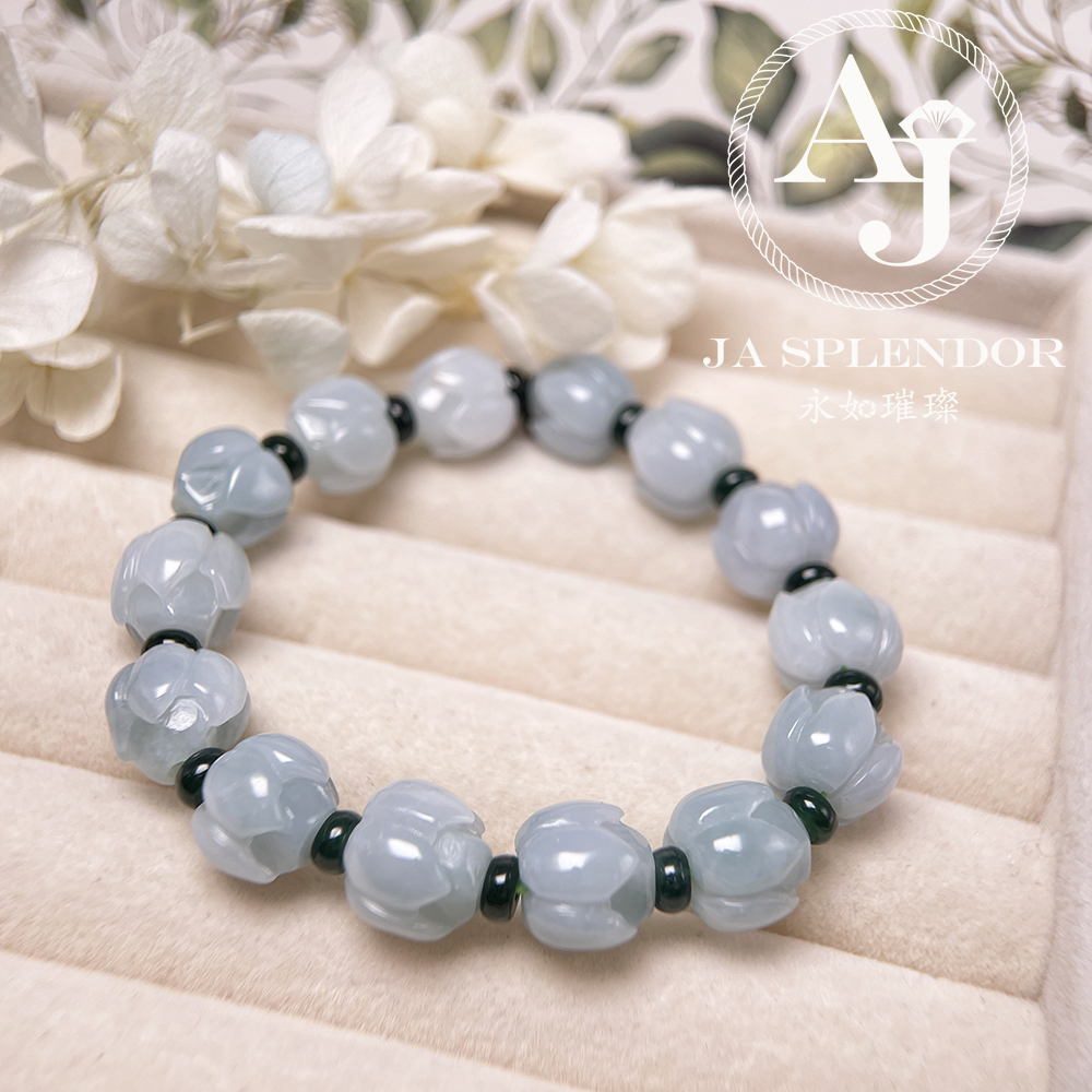 JB-257- 膠潤晴水藍綠色立體蓮花純銀吊墜 (送鈦鋼項鏈)