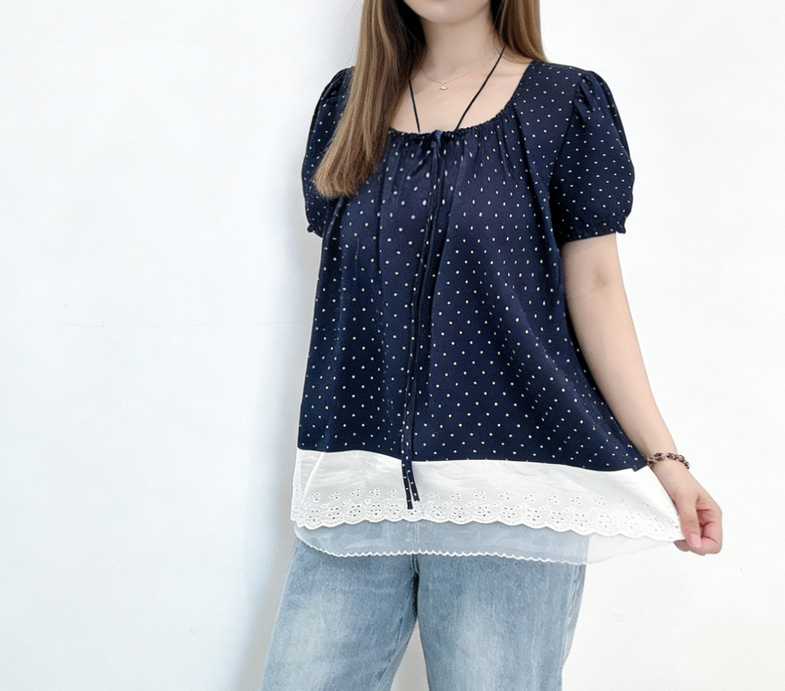 🌼初春優惠🍀 波點拼接網紗Top