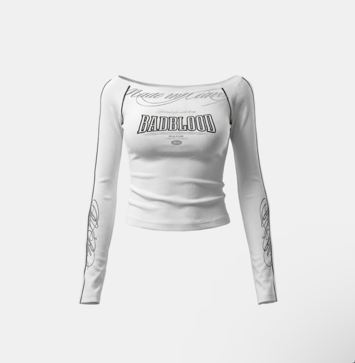 BADBLOOD新款[w-tee26-160] 90s Vintage Club Off-Shoulder Jersey Long Sleeve - White