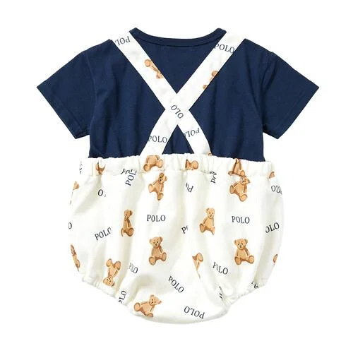 🇯🇵預訂 日本直送🇯🇵Polo Baby標誌小熊滿印假兩件吊帶短袖包屁衣