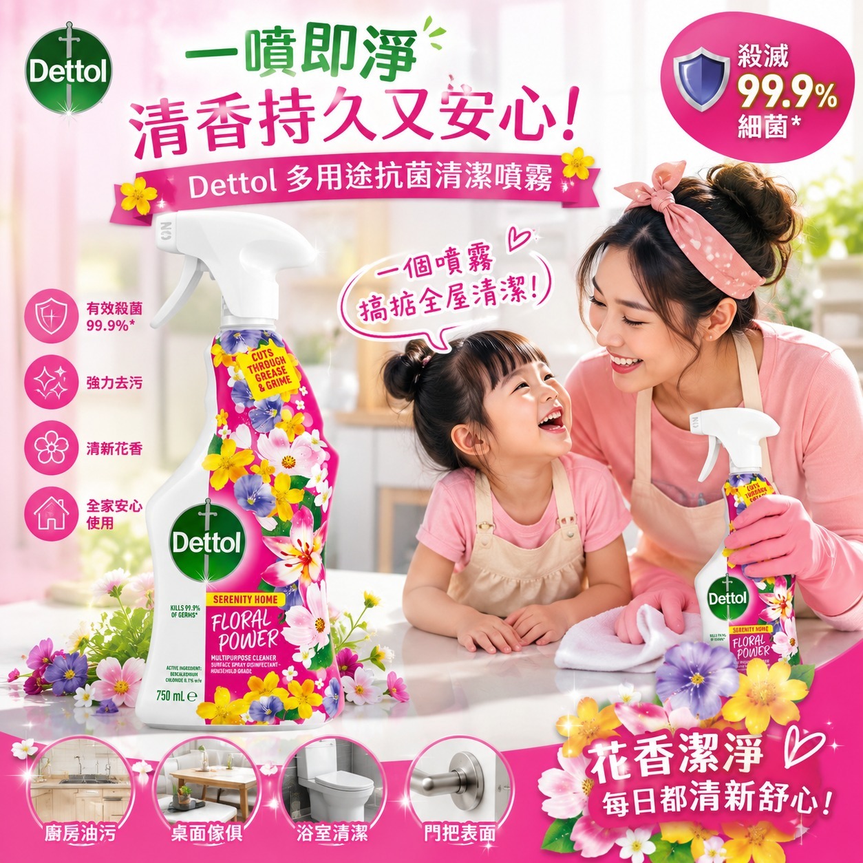    【預訂】Dettol 花香多用途清潔消毒噴霧 750ml