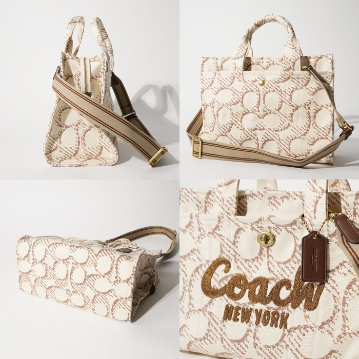 日本直送 COACH CARGO 26 經典 Signature 帆布 2-way 手提包 單肩包