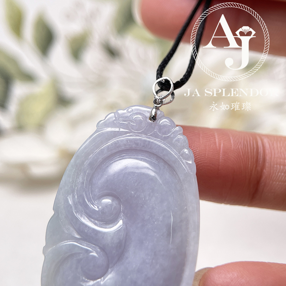JNK-97 天然翡翠A玉 冰潤紫藍如意龍韻吉祥18K金吊墜