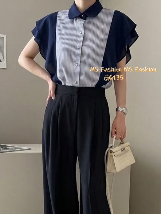 G6175 韓國🇰🇷高質條子ruffle恤