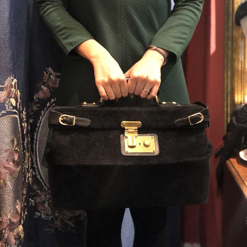 Rare Design - C.a. 1960s Italian Creation Araxie Balck Suede Doctor Bag/Briefcase - from Milan(EW040)