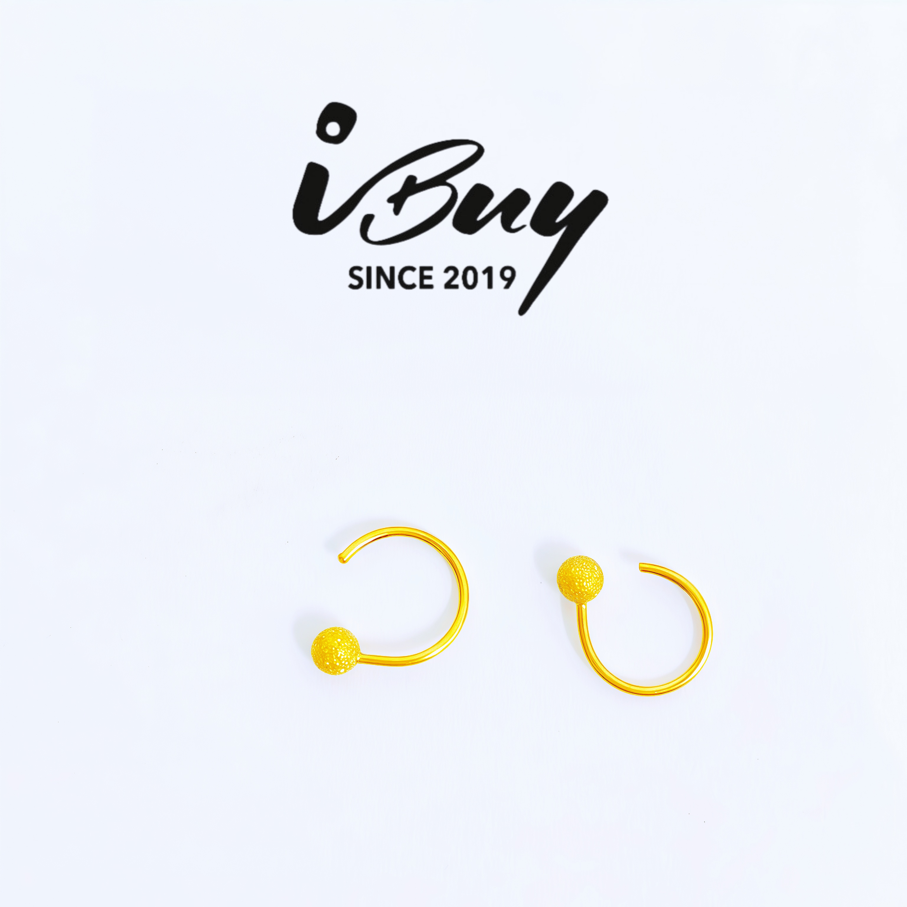 999 GOLD SAND TEXTURE BEAD C-SHAPE EAR HOOP 999 金 细砂珠C形泡钉