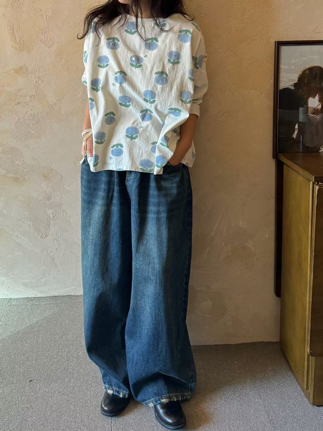 橡筋腰鬆身闊腳牛仔褲