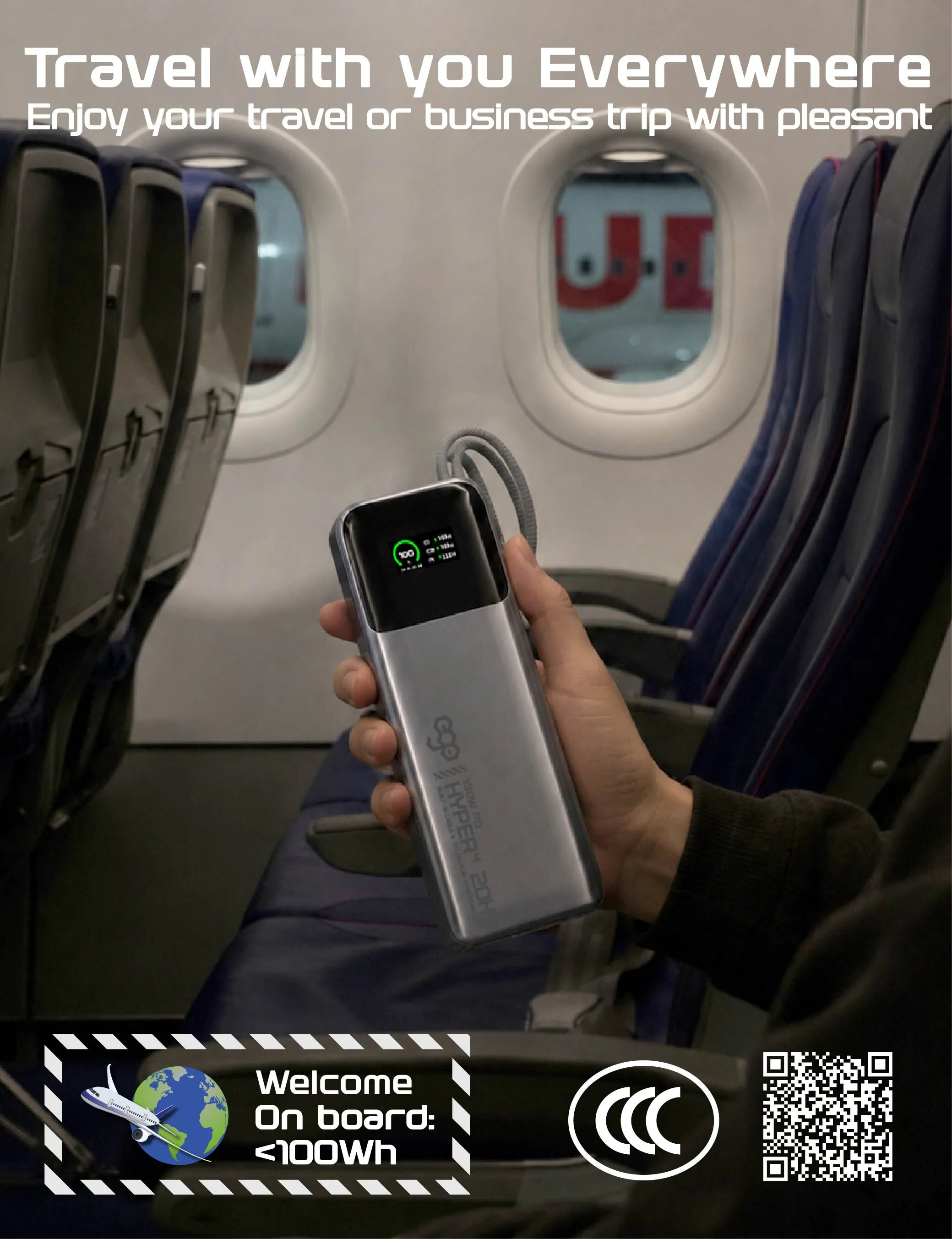 香港行貨 EGO Hyper4 20K@ 130W 內置線外置電  CCC QR code | 3C可追溯二維碼 | 20000mAh | 130W | 內置 Type C 線 | 流動充電池 | 尿袋 | 充電器 | 支援PD3.0 快充