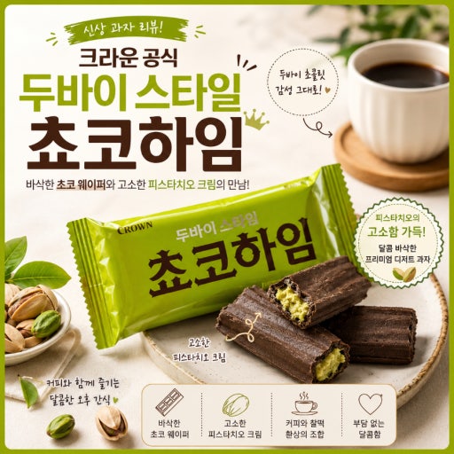 韓國 Crown 杜拜式 開心果夾心 朱古力威化脆條