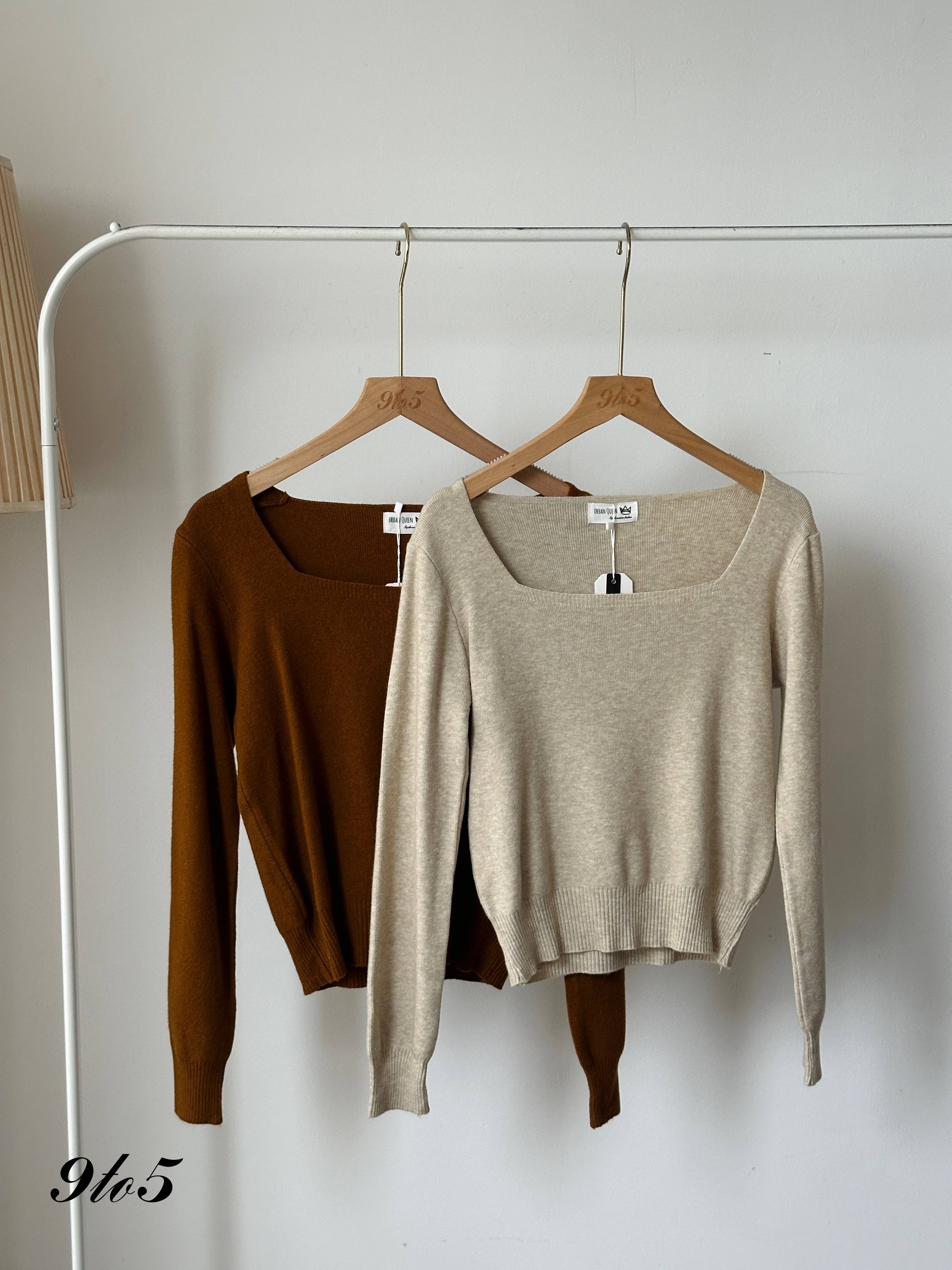 T3910 Long Sleeve Square Neck Knit Top - 5 Colors